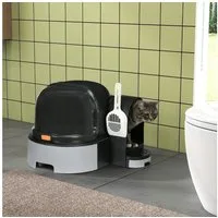 PawHut Katzentoilette Katzenhaus, Katzenklo inklusive Schaufel, Herausziehbarer Bodenwannen, für Katzen bis 4 kg, Grau, 52 x 60 x 42 cm