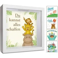 GLÜCKSWOLKE Spardose mit 9 Motive zur Auswahl, (Wunscherfüller, Dream Big, Lebensbaum, Travel, Hochzeit, Sparschwein, Mäuse, Monster, Dschungel, Kinder), Geldgeschenke Verpackung für Geburtstag I Sparbüchse Junge & Mädchen