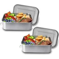 BlingBin Lunchbox 1400ml Auslaufsichere Bento-Box Brotzeit-Dose aus Edelstahl, Edelstahl, (2er Set, 2-tlg., 2 Stück), Lunchbox, Vesperdose, Pausenbrot, für Erwachsene & Kinder