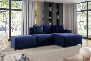 Ecksofa Designersofa MEGAN XS inkl. Hocker Stoff Salvador Dunkelblau Ottomane...