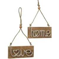 BOLTZE GRUPPE GmbH Hängedekoration Dekoanhänger Love Home L 18 cm Mangoholz Aluminium 2er Set