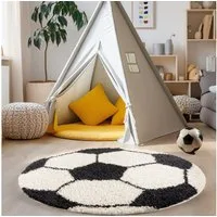 Carpettex Kinderteppich Fußball-Design, Rund, Höhe: 30 mm, Kinder Teppich Fußball-Form Kinderzimmer versch.farben und größen