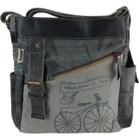 Sunsa Umhängetasche schwarz große Tasche aus Canvas Leder Schultertasche, Damentasche, Echt Leder, mit verstellbaren Schulterriemen