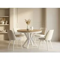 WFL GROUP Esstisch Clara White im Loft-Stil rund ausziehbar mit weißen Metallbeinen (MADE IN EU, erhältlich in zwei Größen – 100/120 cm, ausziehbar auf 180/200 cm), platzsparender Industrial Tisch in Holzoptik für Wohnzimmer oder Küche