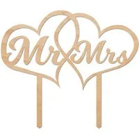 GRAVURZEILE Dekoobjekt Cake Topper - Mr & Mrs in Herzen - Tortenstecker -, Geschenk für Hochzeit & Valentinstag