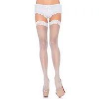 Leg Avenue Overknees Halterlose Netzstrümpfe mit schmaler Bordüre Schicke Overknees für elegante oder sexy Kostüme