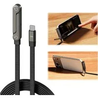 ibettertec 240W USB C Ladekabel seitlich mit Faltbar Handy Ständer 1,5M Batteriekabel, USB-C auf C Datenkabel mit 90° rechtwinkligem Stecker, 2-in-1 Schnellladekabel, für Laptop, iPad, iPhone 17/16/15, Samsung Galaxy S25, Pixel, Xiaomi usw.