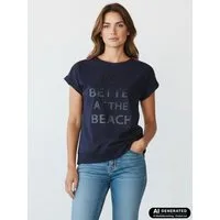 modAS T-Shirt 46115 Damen Kurzarmshirt mit Front-Print "Life is better at the Beach"