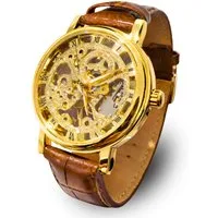 StellarLuma Automatikuhr Herren Automatikuhr Herrenuhr Goldfarbene Uhr Braun mit Uhrenbox StellarLuma Skeleton-Watch, (Set, Herren Automatik uhr inklusive Uhrenbox), Automatik Herrenuhr im Skelett-Design, inklusive hochwertiger Uhrenbox