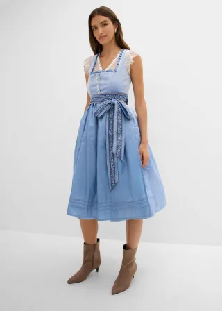bonprix Dirndl mit Samt in Midilänge (2-tlg.Set), blau, Gr.40, Traditionelles Dirndl mit hochwertigen Samtmieder und changierender Schürze. Der Rock ist mit einem angenehmen Baumwollfutter ausgestattet., aus Samt