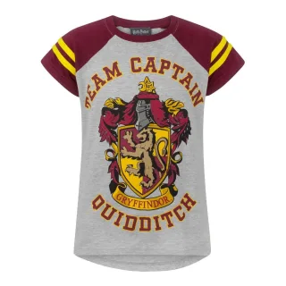 Harry Potter offizielles Mädchen Gryffindor Quidditch Team Captain T-Shirt (Grau/Kastanie)