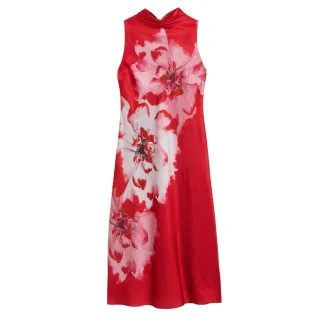 Ted Baker Aliara Bedrucktes Rotes Midi-kleid Mit Wasserfallausschnitt