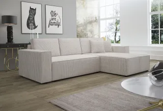 Ecksofa Schlafsofa Sofa CONOR Stoff Altweiss Ottomane Rechts