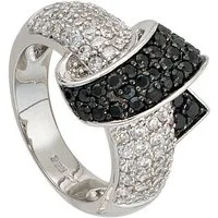 JOBO Silberring Ring mit Zirkonia schwarz weiß, 925 Silber rhodiniert