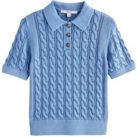 Next Polokragenpullover Gestricktes Polo-Kurzarmoberteil mit Zopfmuster (1-tlg)
