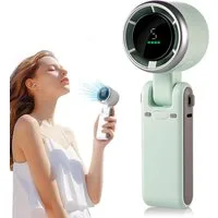 Minicloss Handventilator Tragbarer Turbo Handventilator, 5-stufiger Wind, USB-C&Trageschlaufe, 3-in-1 Hand-, Hals- & Tischventilator, für Reisen, Büro & Outdoor