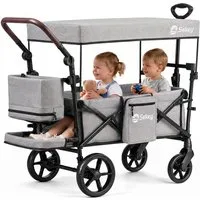 Sekey Bollerwagen Faltbar mit Dach, Kinder Bollerwagen mit XXL-Rädern (24/20 cm), Komfort für 1–2 Kinder – Federung, Kugellager & Zieh-/Schiebgriff