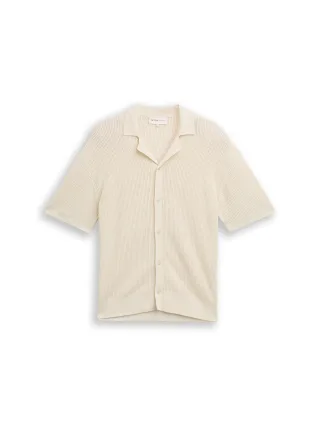 Denim Tom Tailor - Strickhemd mit Resort Kragen und Knopfleiste greyish white - Gr. - L