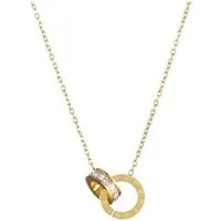 KARMA Kette mit Anhänger Damen Edelstahl Gold Kette mit Doppelring (Set, wasserfest & antiallergisch Damenhalskette), mit römischen Ziffern und funkelnden Steinen