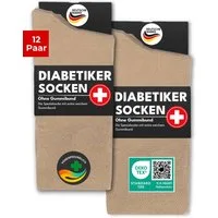 sockenkauf24 Diabetikersocken ohne Gummibund 97% Baumwolle mit Komfortbund ohne Naht (12-Paar) Diabetiker Socken ohne Gummi für Damen & Herren
