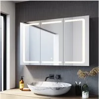 SONNI Spiegelschrank Edelstahl Badezimmerschrank mit LED-Beleuchtung 105x65cm Touch-Sensor, IP44 wasserfest & korrosionsbeständig