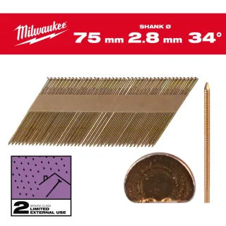 Milwaukee D-Kopf-Nägel 34° Ringschaft SC2, ø 2,8mm 2.200 Stück, verzinkt - 4932492608