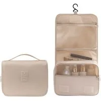 Montegoni Reisetasche Reise Kulturtasche Beige mit Haken, Große Kosmetiktasche zum Aufhängen (Einzelstück Kulturbeutel, 1 Stück Reise Kulturtasche mit Aufhängehaken), Aufhängen, Nass-Trocken Trennung, leicht, kompakt