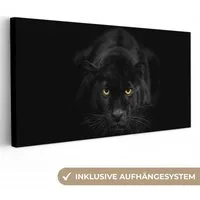 OneMillionCanvasses® Leinwandbild Panorama Panther - Tiere - Schwarz - Augen, Fotodruck (1 St), Leinwand Bilder für Wohnzimmer Schlafzimmer 60x30 cm