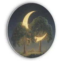 MuchoWow Gemälde Mond - Bäume - Ruhe, Fotodruck (1 St), Akustikpaneele rund, Schalldämmung, Akustikbilder 30x30 cm