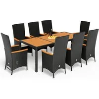 Casaria Garten-Essgruppe, (9-tlg), 8 Personen Polyrattan 2 verstellbare Lehnen Auflagen Holz Wetterfest