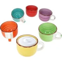 MamboCat Becher 6er Set Uni Jumbotasse 400ml 6 Personen bunte XL-Becher Kakao Kaffee, Steingut