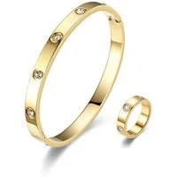 ROUGEMONT Schmuckset Damen Schmuckset Hochglanz Armreif und Ring 18K Gold Wasserfest, Wasserfest