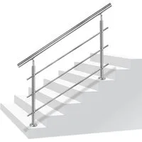 FIVMEN Treppengeländer Handlauf Edelstahl Geländer mit 2 Pfosten Brüstungsgeländer, 80 cm Länge, 3-tlg., für Treppen, Brüstung, Balkon