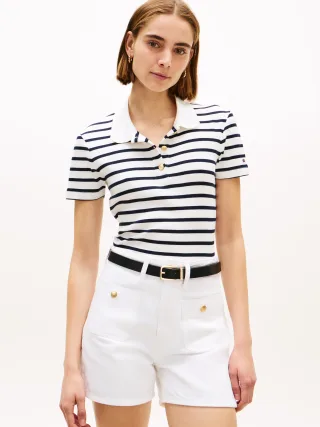 GOLD BUTTON SLIM SS POLO Breton Stp Ecru/Dark Night Navy - Gr. - M