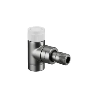 Oventrop Baureihe E Thermostatventil 1163082 Eck, stufenlose Voreinstellung, DN 15, Messing, Edelstahl-Design