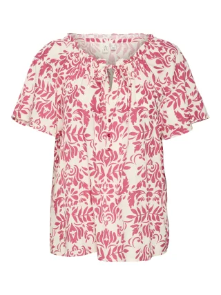VERO MODA - VMIMMA S/S V-NECK TOP WVN BTQ raspberry sorbet - Gr. - XS
