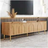 Merax Lowboard mit 3D-Türdesign (Fernsehschrank, 1 St., Stilvoller Stauraum für Wohnzimmer, Entertainmentbereich & mehr), TV-Schrank mit goldenen Griffen & Metallfüßen, 170x35x47.5 cm