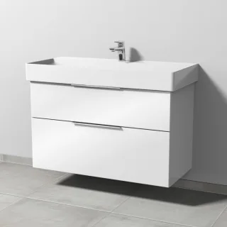 Sanipa 3way Waschtischunterbau zu Duravit Dura Square Waschtisch mit 2 Auszügen, Weiß-Glanz UF42778