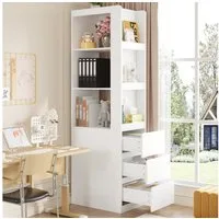 Flieks Eckschrank Bücherregal mit 3 seitlichen Schubladen und austauschbarer Ablagen (1-St., B40/T60/H200 cm) Standregal Mehrzweckschrank Eckregal Wohnzimmerschrank Weiß