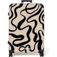 NoBoringSuitcases.com© Hartschalen-Trolley Beige mit schwarzen abstrakten Linien 77 cm - 98 L, 8 Rollen, Hartschalenkoffer Groß für 30kg, Frauen Reisekoffer Trolley
