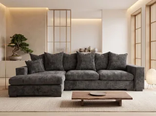 Ecksofa mit Schlaffunktion BENICIO Sofa in Stoff Flow Anthrazit Ottomane Links