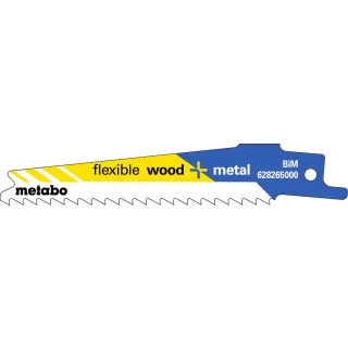 Metabo Säbelsägeblätter flexible wood + metal 100 x 0,9 mm, BiM, 4 mm / 6 TPI - 5 Stück - 628265000