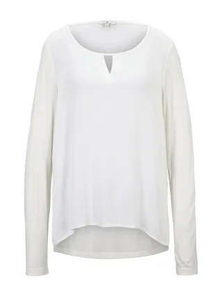Tom Tailor - Langarmshirt mit V-Öffnung whisper white - Gr. - M