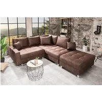 riess-ambiente Ecksofa KENT 220cm antik braun - Microfaser, L-Form, Federkern, Hocker, FSC, Set 2 Teile, Wohnlandschaft in Familiengröße - ideales Design fürs Wohnzimmer