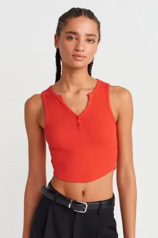 Damen Rippstruktur Cropped Bluse mit Knöpfen