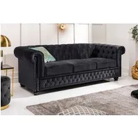 riess-ambiente Sofa CHESTERFIELD 205cm schwarz - Samt, Federkern, Knopfheftung, Ziernieten, Einzelartikel 1 Teile, 3-Sitzer Couch mit Rundum-Bezug - ideal für Gästezimmer & Wohnzimmer