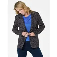 GOLDNER Jerseyblazer Kurzgröße: Hüftlanger Businessblazer, Multicolor Viskoseblazer mit Knopfverschluss, Teilungsnähte, Leistentaschen
