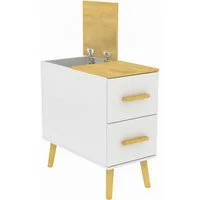 FUFU&GAGA Nachttisch Nachttisch mit 2 Schubladen und Klappfach, Weiß & Holz, 60×30×59,3 cm