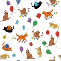 Star Geschenkpapier, Geschenkpapier Katzen mit Partyhüten Motiv 70cm x 2m Rolle Bunt
