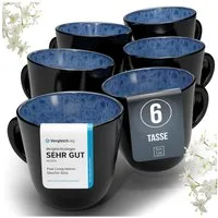 PURE LIVING INTERIOR DESIGN Geschirr-Set Pure Living Geschirr Becher 6er 460ml »Ibiza«, Steingut, Tiefblau (6-tlg), 6 Personen, Steingut, Mediterrane Handwerksoptik, Reaktive Glasur – jedes Stück einzigartig…